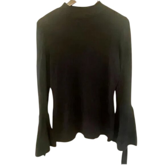 Venus Mock Turtle Neck Rib Knit Bell Tie Sleeve Black Top Sweater M - Picture 2 of 2
